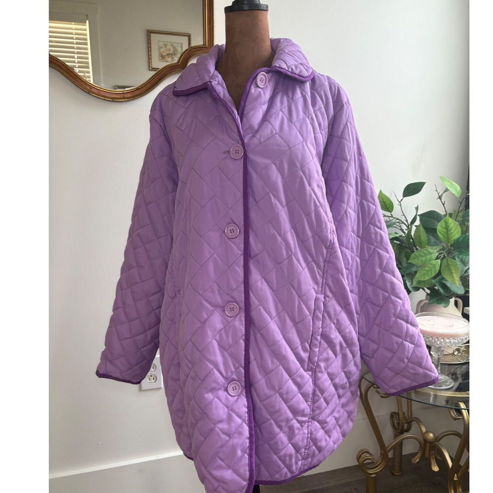 Womens 1X Lavender Purple Quilted Coat Jacket Collared‎ Button Front